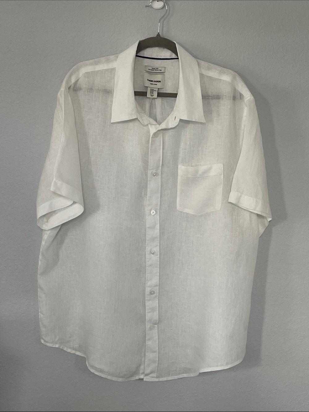 Thom Aaron Men’s XXL White 100% Linen European Flax Short Sleeve Shirt